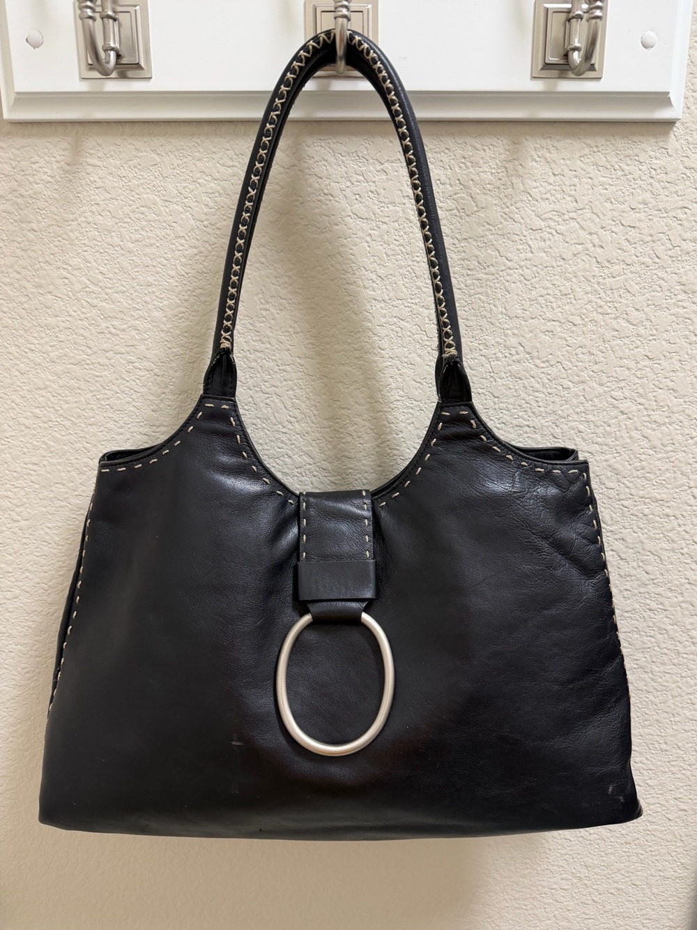 Kenneth Cole New York Black Leather with Silver Ring Detail